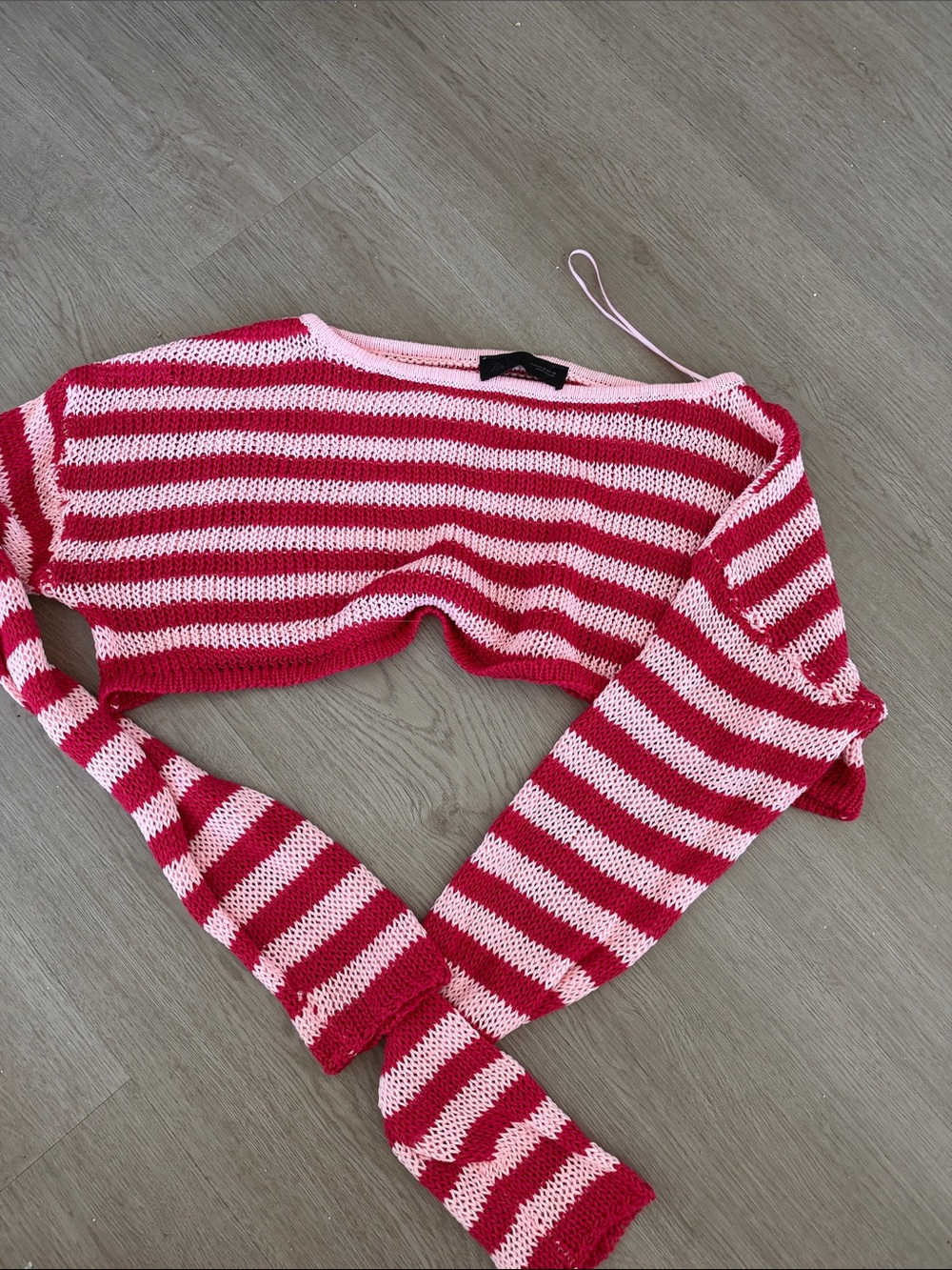Striped Cropped Women's Sweater - Pink & Red